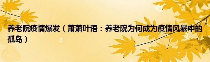 养老院疫情爆发（萧萧叶语：养老院为何成为疫情风暴中的孤岛）