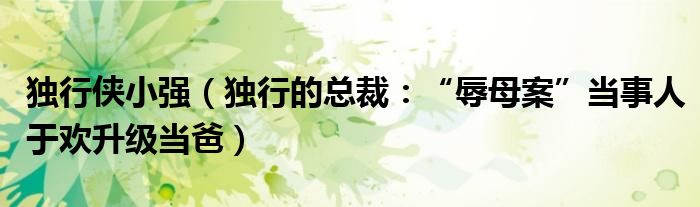 独行侠小强（独行的总裁：“辱母案”当事人于欢升级当爸）