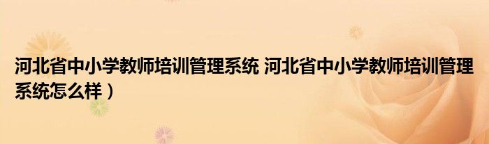 河北省中小学教师培训管理系统 河北省中小学教师培训管理系统怎么样）