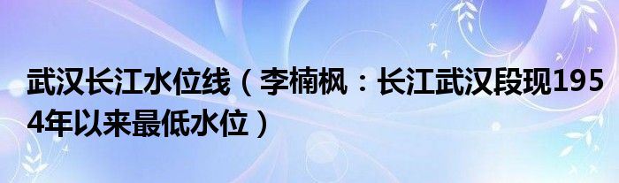 武汉长江水位线（李楠枫：长江武汉段现1954年以来最低水位）