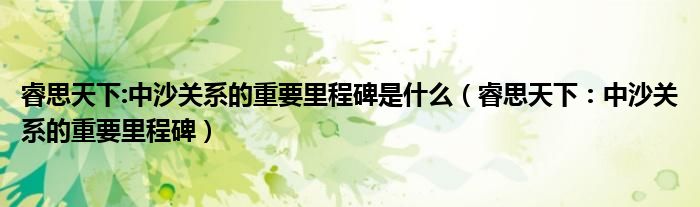 睿思天下:中沙关系的重要里程碑是什么（睿思天下：中沙关系的重要里程碑）