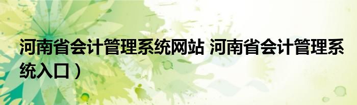 河南省会计管理系统网站 河南省会计管理系统入口）