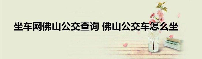 坐车网佛山公交查询 佛山公交车怎么坐