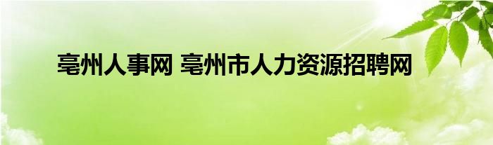 亳州人事网 亳州市人力资源招聘网