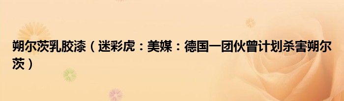 朔尔茨乳胶漆（迷彩虎：美媒：德国一团伙曾计划杀害朔尔茨）