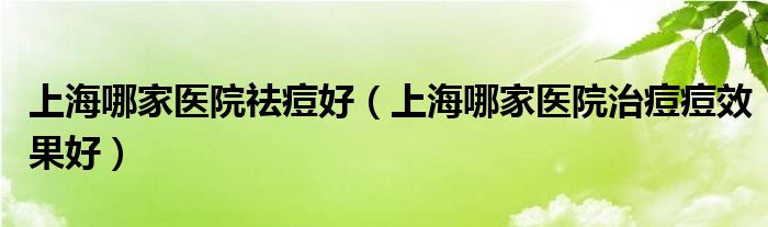 上海哪家医院祛痘好（上海哪家医院治痘痘效果好）