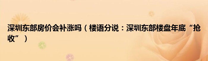 深圳东部房价会补涨吗（楼语分说：深圳东部楼盘年底“抢收”）