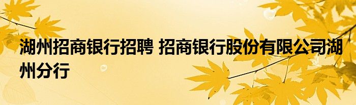 湖州招商银行招聘 招商银行股份有限公司湖州分行