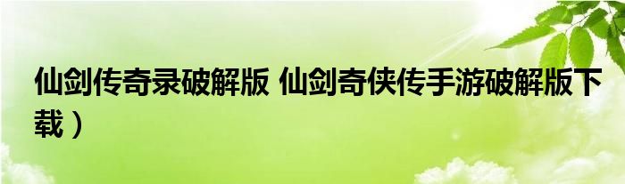 仙剑传奇录破解版 仙剑奇侠传手游破解版下载）