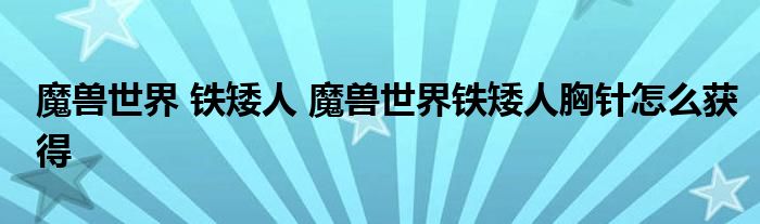魔兽世界 铁矮人 魔兽世界铁矮人胸针怎么获得
