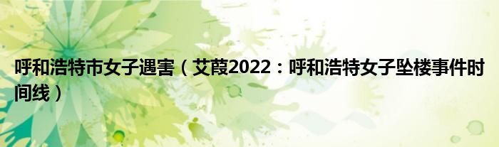 呼和浩特市女子遇害（艾葭2022：呼和浩特女子坠楼事件时间线）