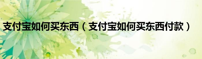 支付宝如何买东西（支付宝如何买东西付款）