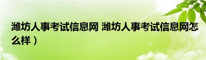 潍坊人事考试信息网 潍坊人事考试信息网怎么样）