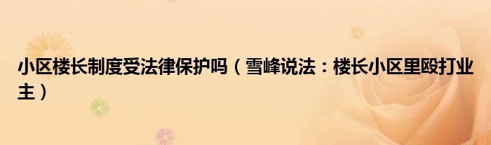 小区楼长制度受法律保护吗（雪峰说法：楼长小区里殴打业主）