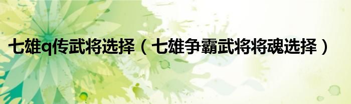 七雄q传武将选择（七雄争霸武将将魂选择）
