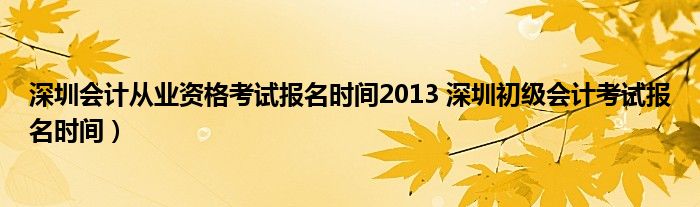 深圳会计从业资格考试报名时间2013 深圳初级会计考试报名时间）
