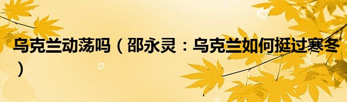 乌克兰动荡吗（邵永灵：乌克兰如何挺过寒冬）