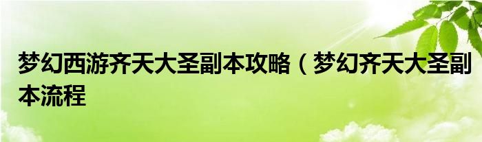 梦幻西游齐天大圣副本攻略（梦幻齐天大圣副本流程