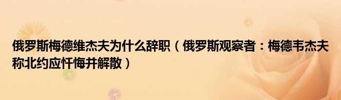 俄罗斯梅德维杰夫为什么辞职（俄罗斯观察者：梅德韦杰夫称北约应忏悔并解散）