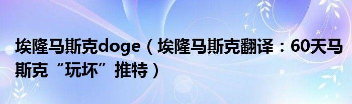 埃隆马斯克doge（埃隆马斯克翻译：60天马斯克“玩坏”推特）