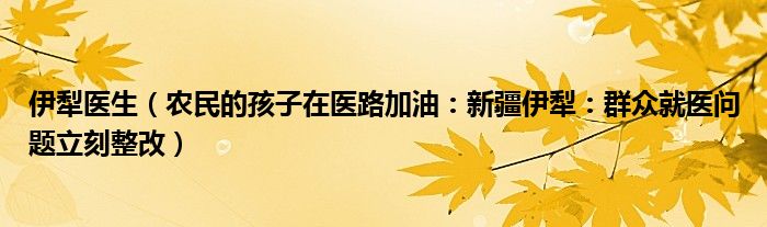 伊犁医生（农民的孩子在医路加油：新疆伊犁：群众就医问题立刻整改）