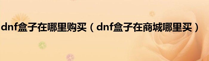 dnf盒子在哪里购买（dnf盒子在商城哪里买）