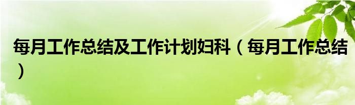 每月工作总结及工作计划妇科（每月工作总结）