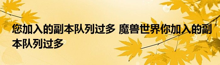 您加入的副本队列过多 魔兽世界你加入的副本队列过多