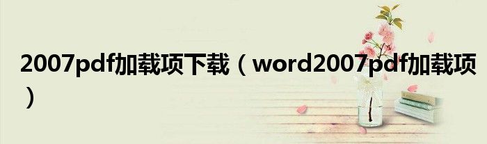 2007pdf加载项下载（word2007pdf加载项）
