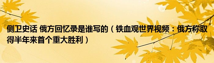 侧卫史话 俄方回忆录是谁写的（铁血观世界视频：俄方称取得半年来首个重大胜利）
