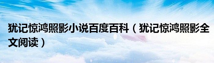 犹记惊鸿照影小说百度百科（犹记惊鸿照影全文阅读）