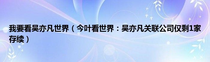 我要看吴亦凡世界（今叶看世界：吴亦凡关联公司仅剩1家存续）