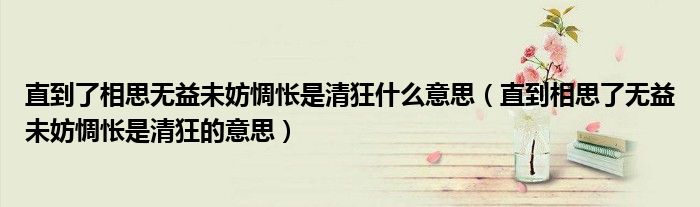 直到了相思无益未妨惆怅是清狂什么意思（直到相思了无益未妨惆怅是清狂的意思）