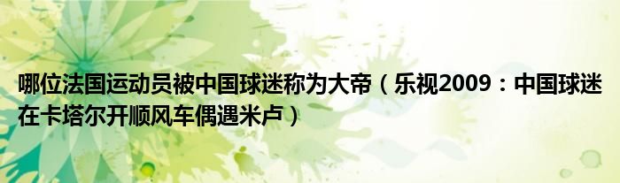 哪位法国运动员被中国球迷称为大帝（乐视2009：中国球迷在卡塔尔开顺风车偶遇米卢）