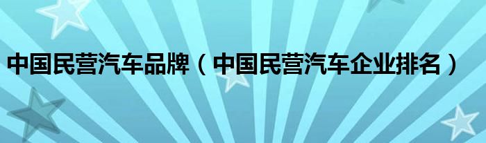 中国民营汽车品牌（中国民营汽车企业排名）