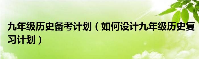 九年级历史备考计划（如何设计九年级历史复习计划）