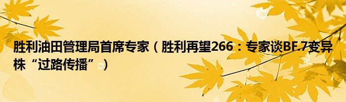 胜利油田管理局首席专家（胜利再望266：专家谈BF.7变异株“过路传播”）