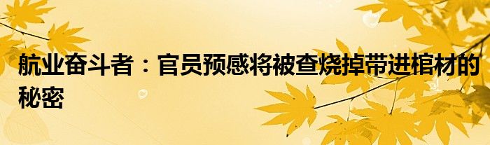 航业奋斗者：官员预感将被查烧掉带进棺材的秘密