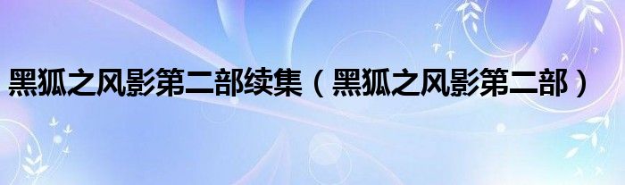 黑狐之风影第二部续集（黑狐之风影第二部）