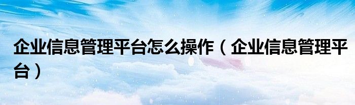 企业信息管理平台怎么操作（企业信息管理平台）