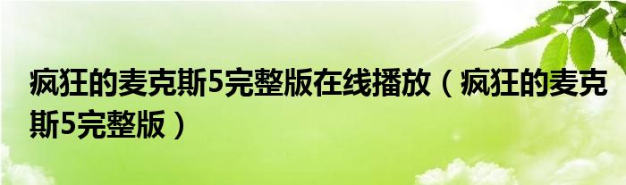 疯狂的麦克斯5完整版在线播放（疯狂的麦克斯5完整版）