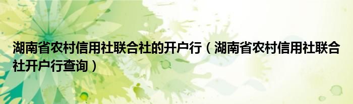 湖南省农村信用社联合社的开户行（湖南省农村信用社联合社开户行查询）