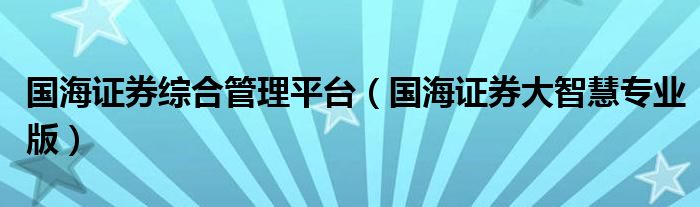 国海证券综合管理平台（国海证券大智慧专业版）