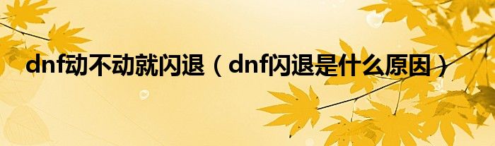 dnf动不动就闪退（dnf闪退是什么原因）