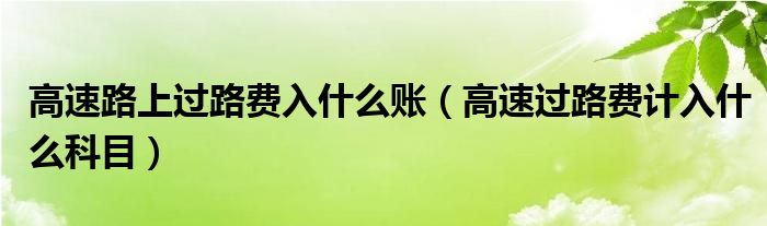 高速路上过路费入什么账（高速过路费计入什么科目）