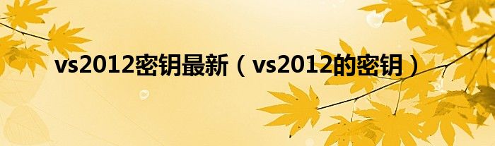 vs2012密钥最新（vs2012的密钥）