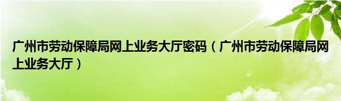 广州市劳动保障局网上业务大厅密码（广州市劳动保障局网上业务大厅）