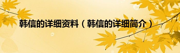 韩信的详细资料（韩信的详细简介）