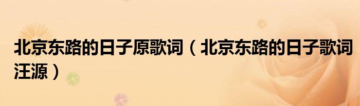 北京东路的日子原歌词（北京东路的日子歌词汪源）