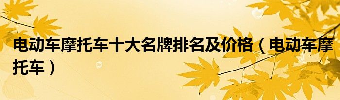 电动车摩托车十大名牌排名及价格（电动车摩托车）